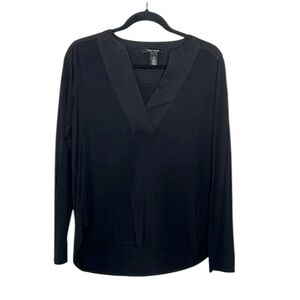 WHITE HOUSE BLACK MARKET Split neck long sleeve black top